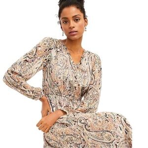 LOFT Multicolor Paisley Long Sleeve Dress